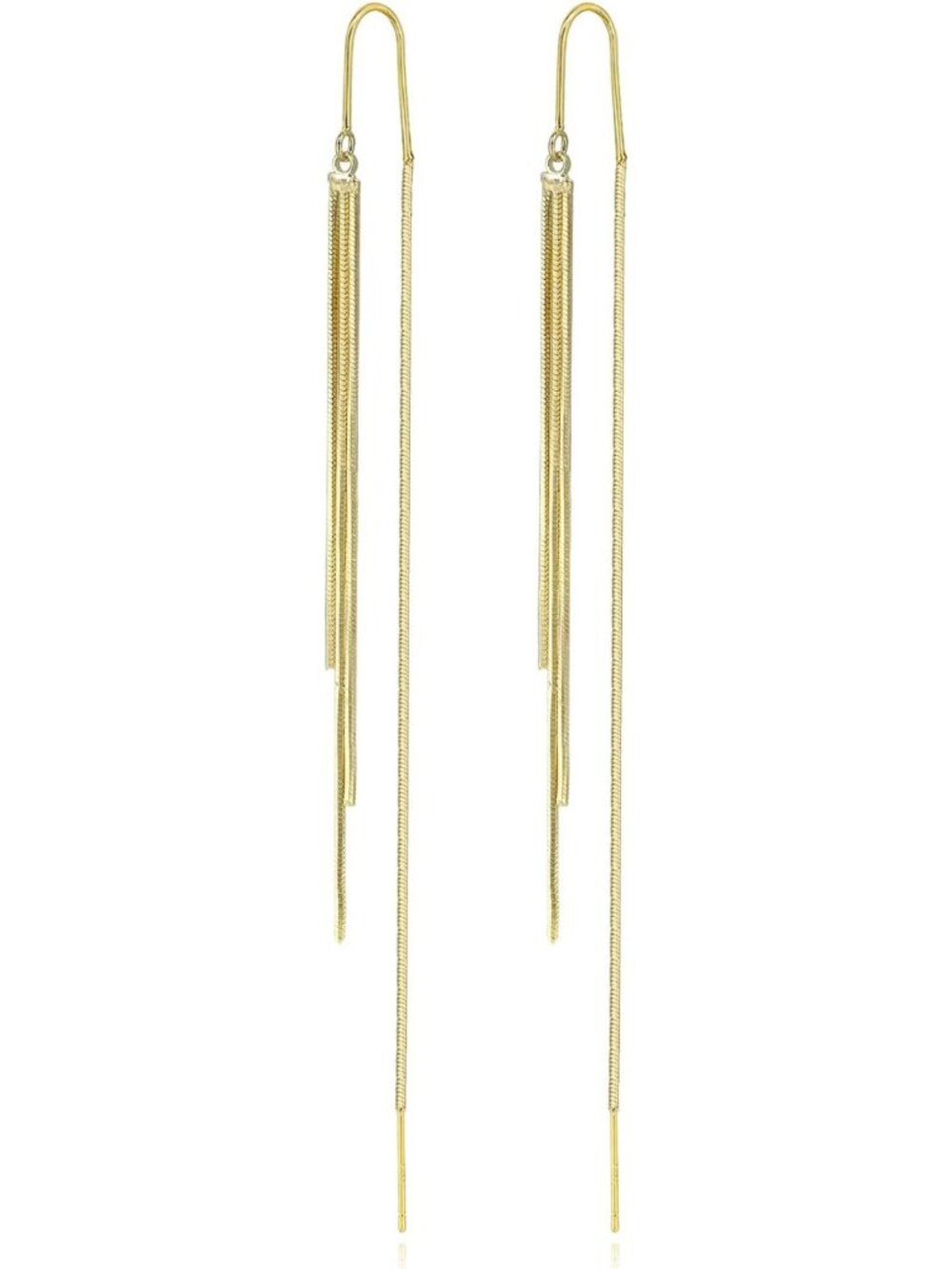 14K Gold Plated Long Threader Dangle Tassel Earrings - Perfect for Weddings